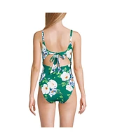 Lands' End Women's Long Wrap Monokini High Leg One Piece Swimsuit