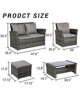 6 Piece Wicker Patio Furniture Sets with Ottoman & Tempered Glass Coffee Table