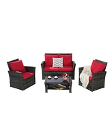 4-Piece Outdoor Patio Furniture Set, Rattan Chairs, Glass Table