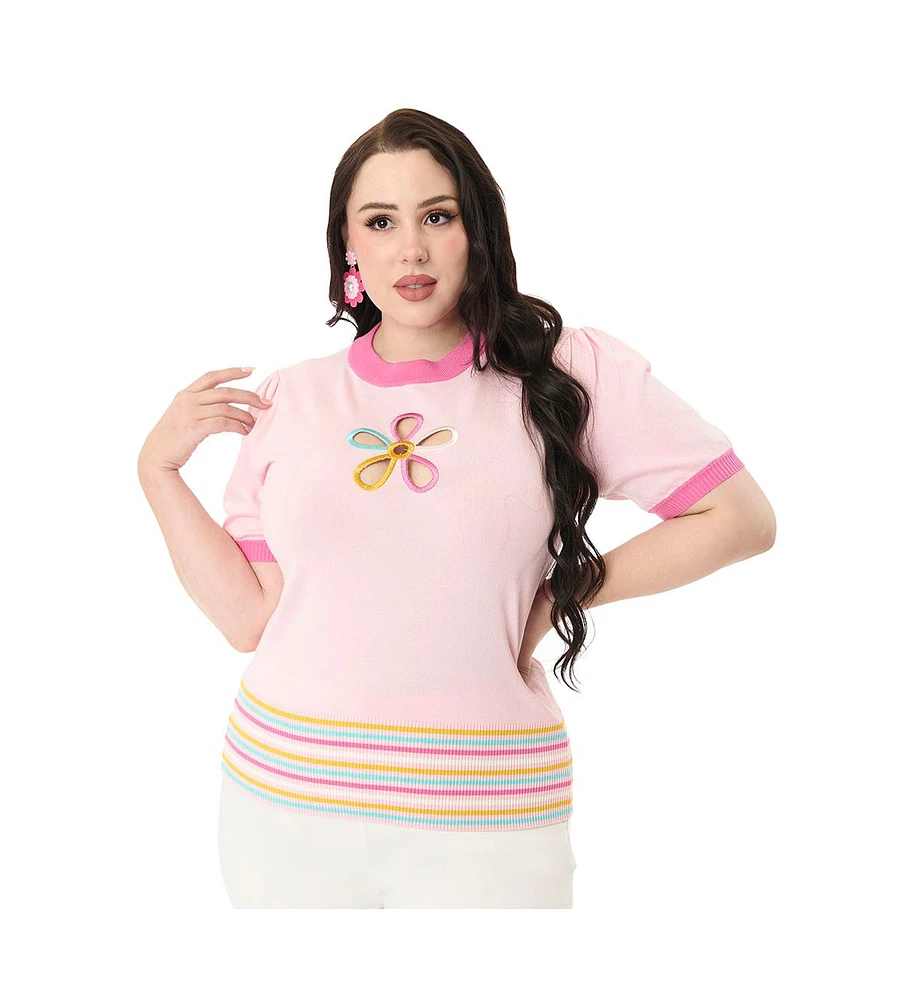Smak Parlour Plus Flower Cutout Knit Sweater