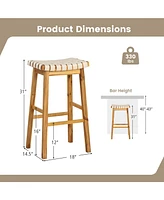 Woven Saddle Stools Set of 2 31'' Faux Pu Leather Bar Height Kitchen Stool