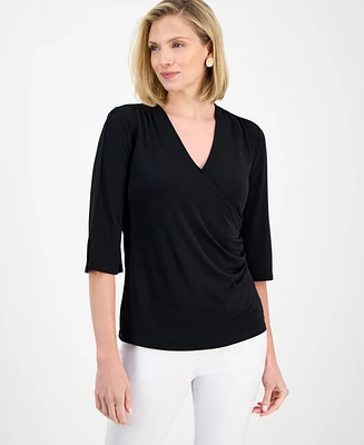 Jm Collection Women's Solid Faux-Wrap Top, Exclusively at Macy's