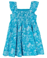Rare Editions Toddler and Little Girls Embroidered Tropic Print Dress