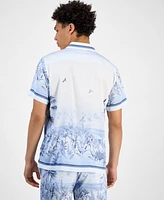 Guess Men's Short Sleeve Button Front Jungle Scenery Shirt