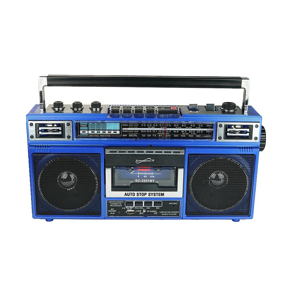Retro 4-Band Radio and Cassette Player with Bluetooth