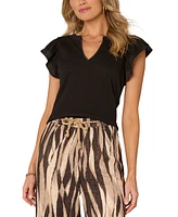 Democracy Women's Mixed-Media Flutter-Sleeve Top
