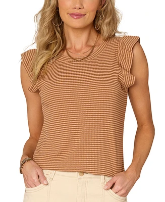 Democracy Women's Ruffled Cap-Sleeve Striped Knit Top