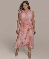 Donna Karan New York Plus Floral-Print Surplice Midi Dress