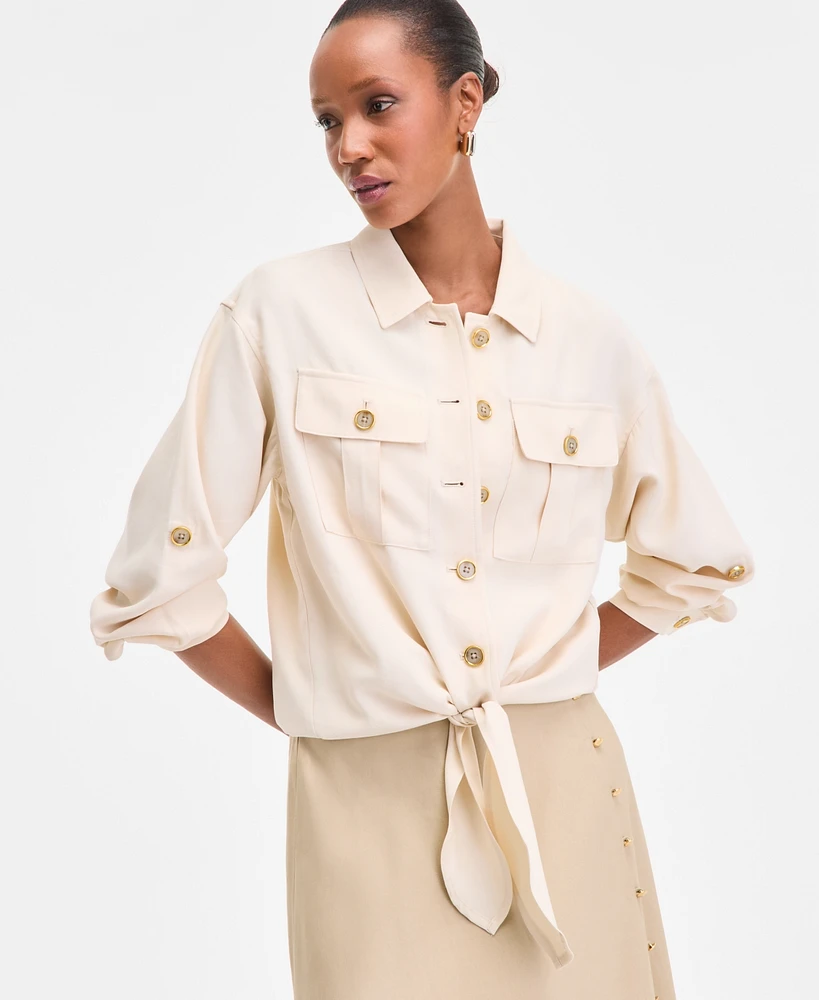 I.n.c. International Concepts Women's Tie-Front Safari Blouse, Exclusively at Macy's