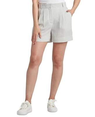 Bcx Juniors' Striped Pleat-Front Mid-Rise Shorts