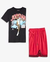 Jordan Big Boys Pixel Air Graphic T Shirt Mesh Shorts