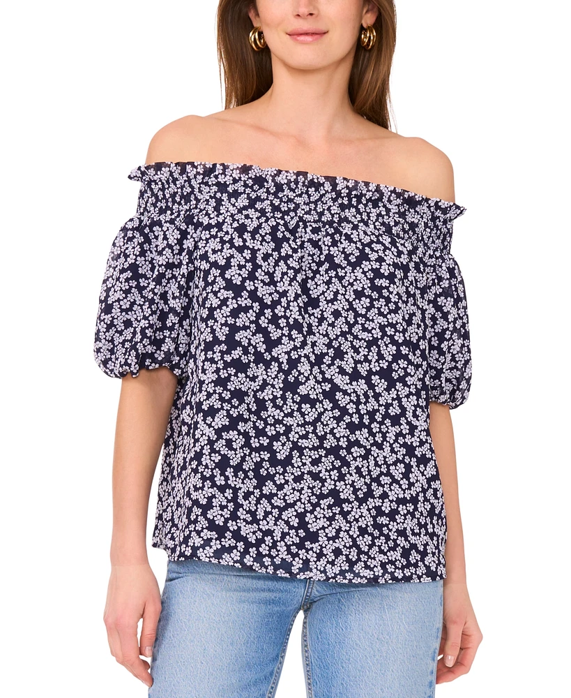 Sam & Jess Women's Printed Smocked Off-The-Shoulder Top
