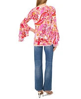 Sam & Jess Women's Printed Boat-Neck Bell-Sleeve Top