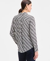 I.n.c. International Concepts Women's Printed Long-Sleeve Button-Down Shirt
