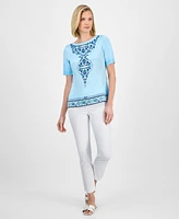 Jm Collection Women's Printed Mixed-Media Sweater, Exclusively at Macy's