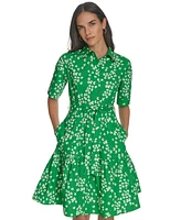Calvin Klein Women's Cotton Belted Ditsy-Print Shirtdress