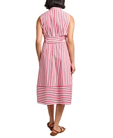 Jones New York Women's Striped Tie-Waist Sleeveless Midi Shirtdress