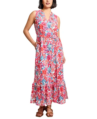 Jones New York Women's Printed Tie-Waist Tiered Maxi Dress