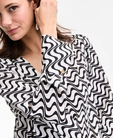 I.n.c. International Concepts Women's Printed Surplice Long-Sleeve Blouse, Exclusively at Macy's