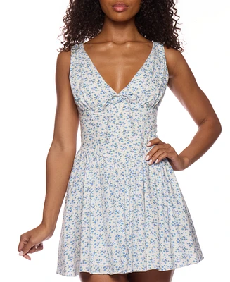 Alex & Sophia Juniors' Floral-Print Bustier Mini Dress