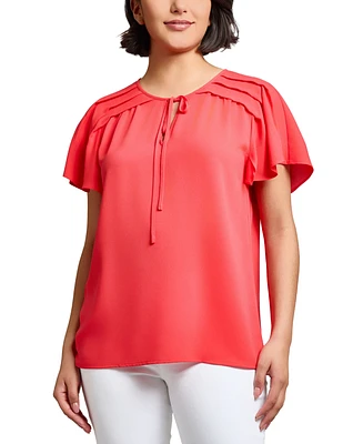 Jones New York Women's Jasper Tie-Neck Pleated-Shoulder Top