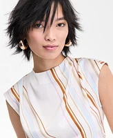 I.n.c. International Concepts Women's Striped Cap-Sleeve Top, Exclusively at Macy's