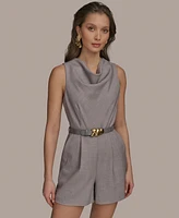 Donna Karan New York Women's Cowlneck Belted Romper