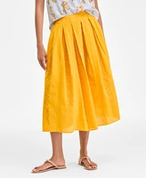 On 34th Women's Cotton Eyelet Pleated Midi Skirt, Exclusively at Macy's