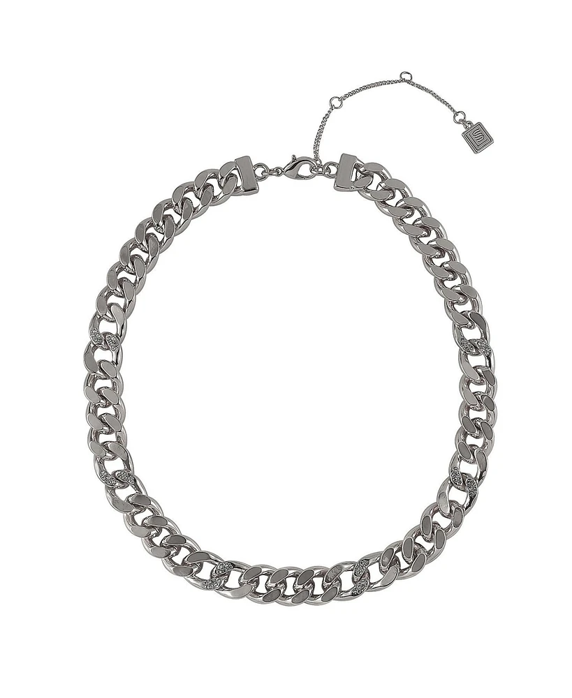 Laundry by Shelli Segal Silver Tone Chunky Chain Necklace with Pave Stones