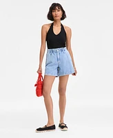 On 34th Women's Denim High Rise Paperbag-Waist Shorts, Exclusively at Macy's