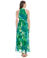 London Times Petite Floral-Print Tie-Waist Maxi Dress