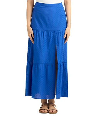 Bcx Juniors' Cotton Clip-Dot Tiered Maxi Skirt