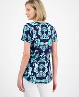 Jm Collection Women's Printed Scoop-Neck Short Sleeve Top, Exclusively at Macy's