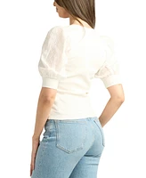Bcx Juniors' Rib-Knit Mix-Media Eyelet-Sleeve Top