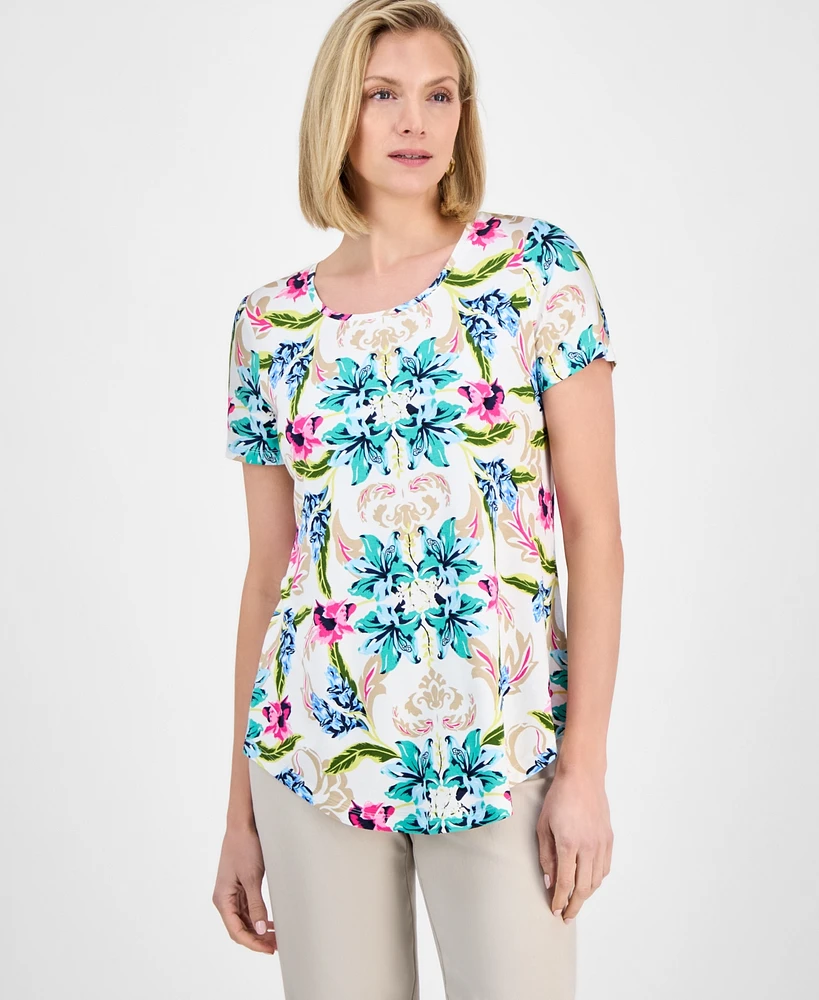 Jm Collection Women's Printed Short-Sleeve Scoop-Neck Top, Exclusively at Macy's