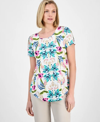 Jm Collection Women's Printed Short-Sleeve Scoop-Neck Top, Exclusively at Macy's