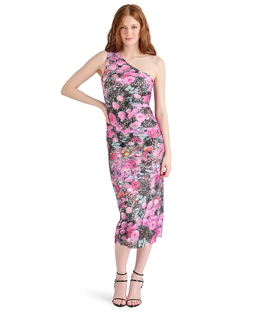 Steve Madden Women's Sacha Printed Lace One-Shoulder Sheath Dress