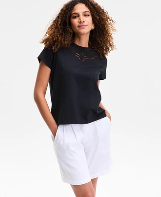 I.n.c. International Concepts Women's Cotton Eyelet Short-Sleeve T-Shirt, Exclusively at Macy's