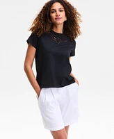I.n.c. International Concepts Women's Cotton Eyelet Short-Sleeve T-Shirt, Exclusively at Macy's
