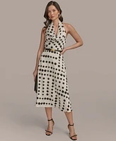 Donna Karan New York Women's Polka-Dot Belted A-Line Dress