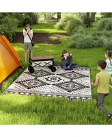 Outsunny Outdoor Rug, 9' x 12' Floor Mat, Toothed Rhombus