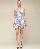 Avec Les Filles Women's Toile-Print Linen-Blend Tiered Fit & Flare Dress