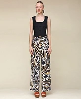 Avec Les Filles Womens Linen Blend Cropped Vest Printed Linen Blend Cargo Pants