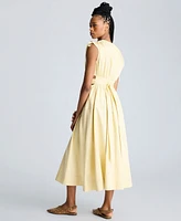 Kenneth Cole Women's Butter Yellow Ruched Tie-Shoulder Midi Dress