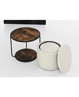 Multi-Functional Ottoman with Drum Stool and Storage (Beige)