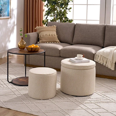 Multi-Functional Ottoman with Drum Stool and Storage (Beige)