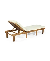 Acacia Wood Chaise Lounge with Cushion - Teak Finish
