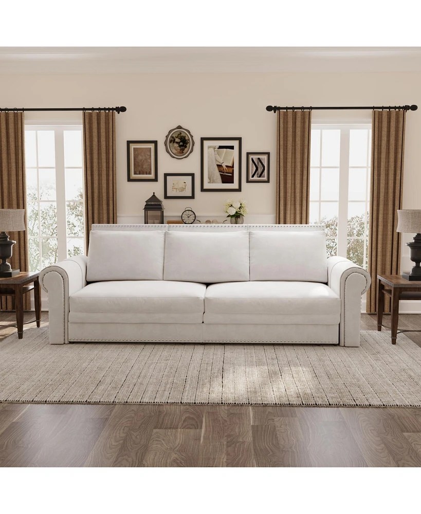 93.7" Velvet Chesterfield Sofa Bed: 3-in-1 Convertible Sofa with Nailhead Trim