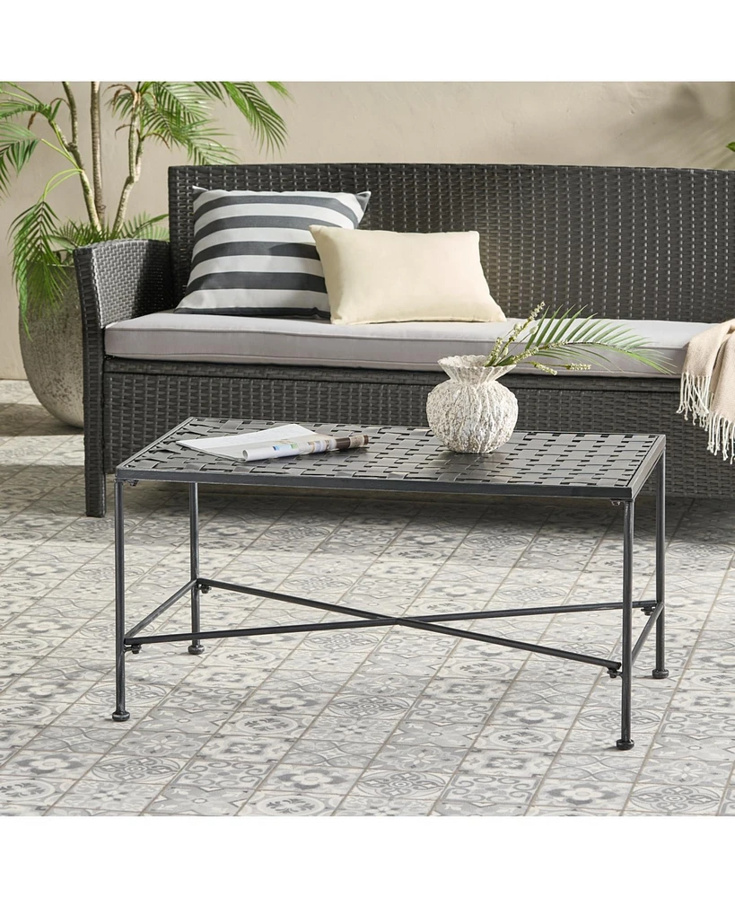 Outdoor Iron Coffee Table - Black Brush Silver