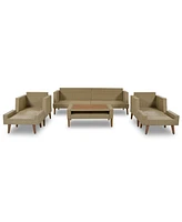 6-Pc Wicker Sofa Set, Outdoor rattan, double cushions, wood legs & table, brown